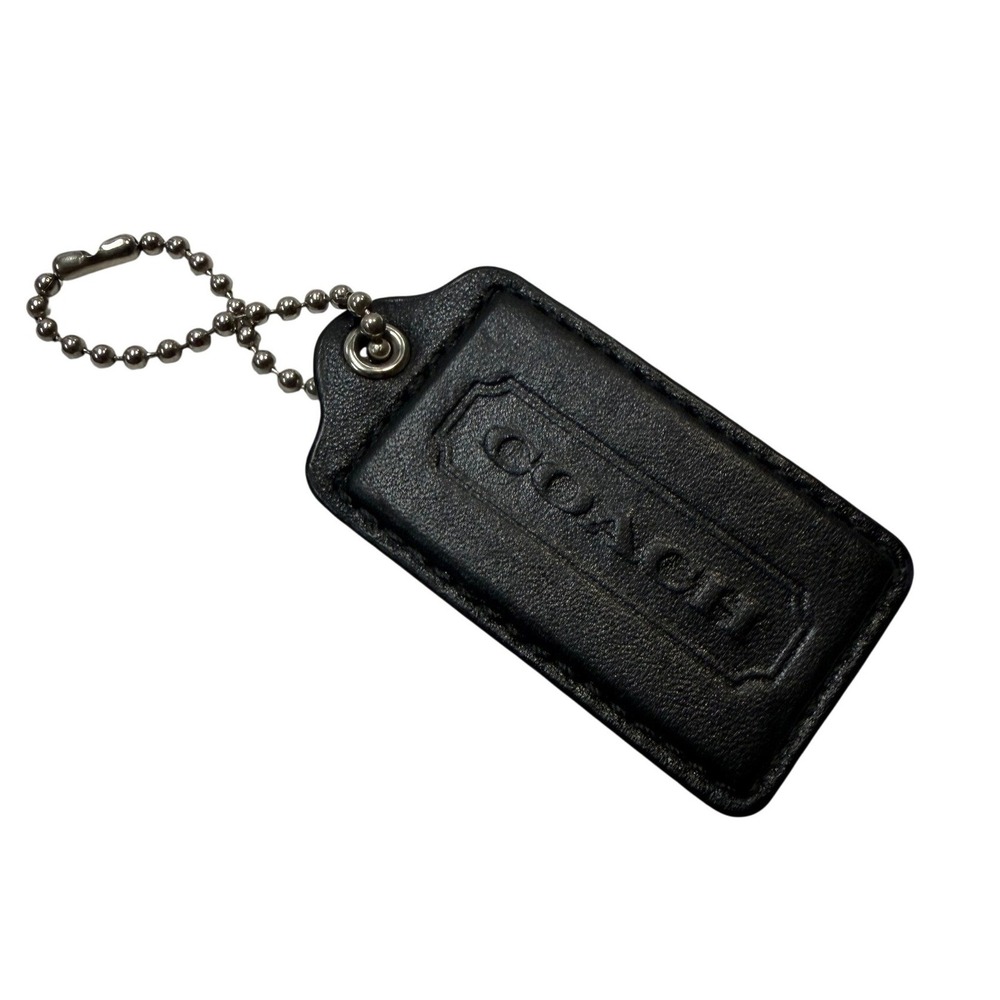 Authentic Coach Black Leather Replacement Hangtag with Silver Ball Chain Logo